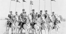 Squadron of soldiers of the Ertugrul Cavalry Regiment of the Imperial Guard of Abdulhamid II of the Ottoman Empire in Constantinople, now Istanbul, Turkey.