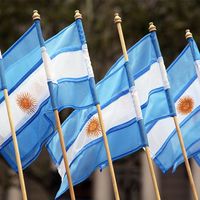 Small Argentinian flags on the street as a souvenirs.