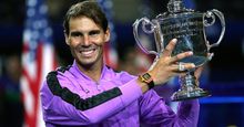 Rafael Nadal of Spain celebrates with the championship trophy during the trophy presentation ceremony after winning his Men's Singles final match against Daniil Medvedev of Russia at the 2019 US Open at the USTA Billie Jean King National Tennis Center...