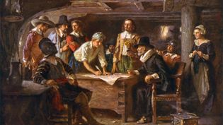 Pilgrims signing the Mayflower Compact