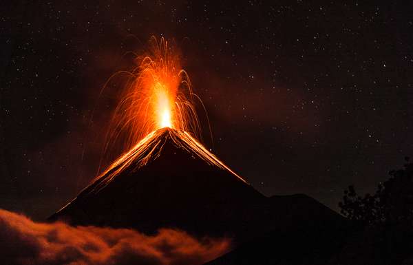 Volcanic eruption of a volcano near Antigua, Guatemala