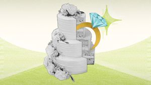 The video thumbnail image shows a tiered wedding cake with a diamond ring sticking out of the side.