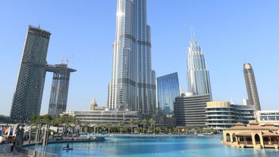 Burj Khalifa, the world's tallest building, standing in its full glory in Dubai, UAE.