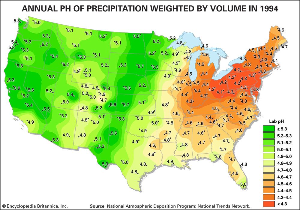 precipitation pH in the United States, 1994