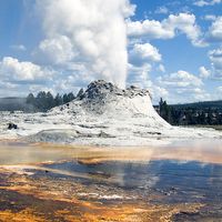 Castle Geyser, Yellowstone National Park, Wyoming. (steam; water pressure)