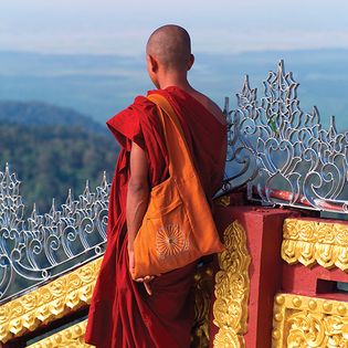 Monk at Kyaiktiyo (Golden Rock) pagoda