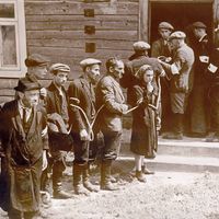 Jewish citizens are arrested by the Lithuanian Home Guard, who collaborated with the German occupying forces, after the occupation of Lithuania by the German Wehrmacht in July 1941.