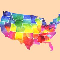 USA, United States watercolor map Illustration in rainbow colors