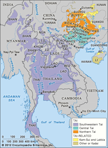 map of Tai languages