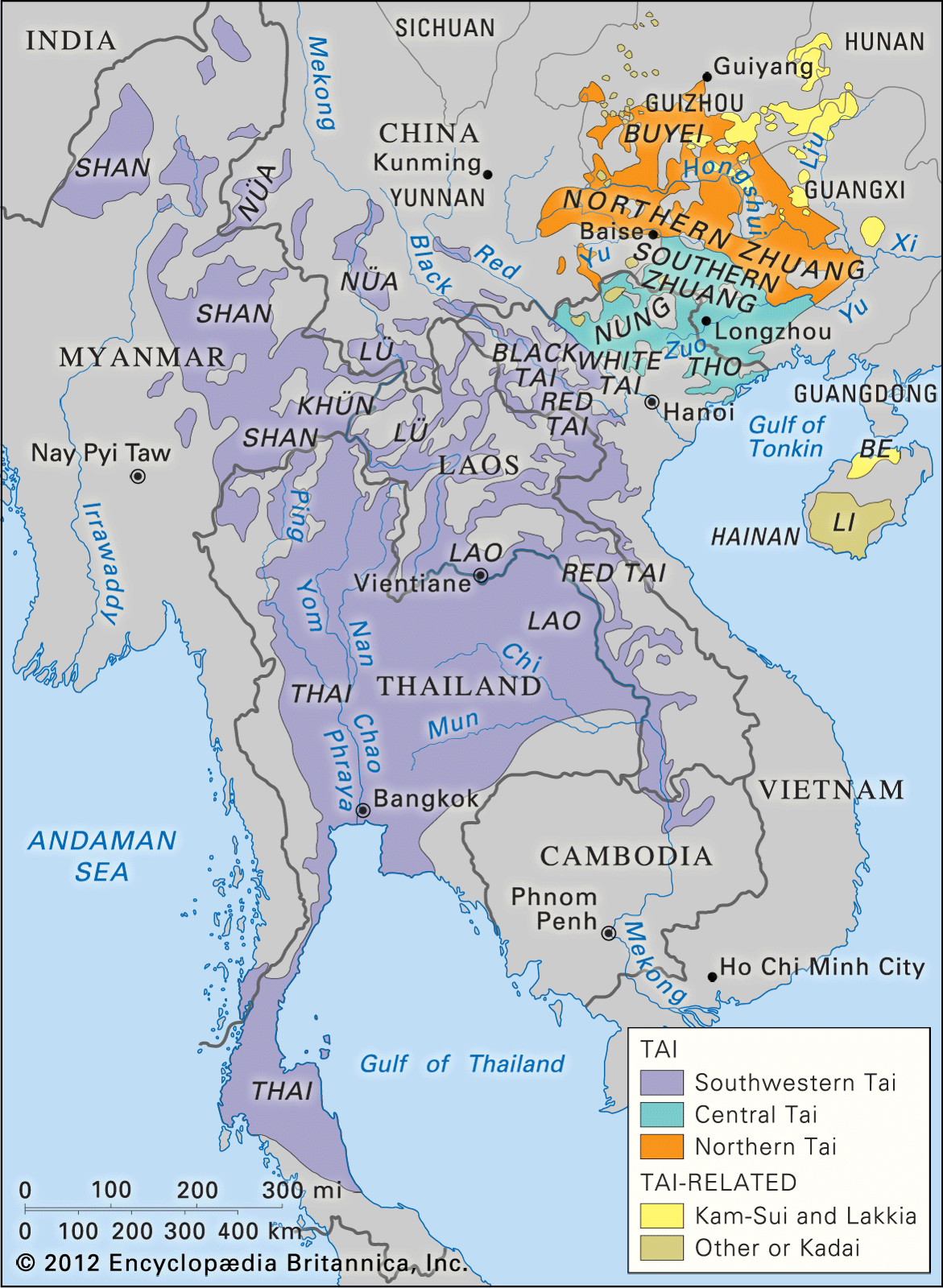 map of Tai languages