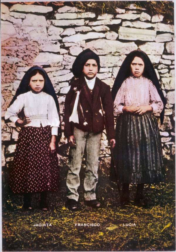 The three children, Jacinta, Francisco and Lucia, who saw the vision of Fatima in Portugal. Our lady of Fatima, saint, Christianity.