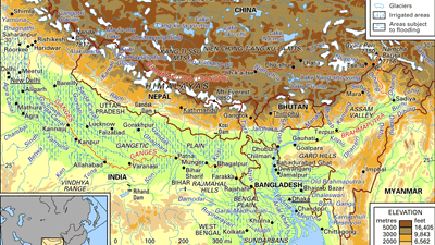 drainage network of the Brahmaputra and Ganges river