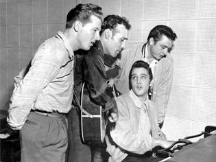 “The Million Dollar Quartet” (from left to right: Jerry Lee Lewis, Carl Perkins, Elvis Presley, and Johnny Cash).