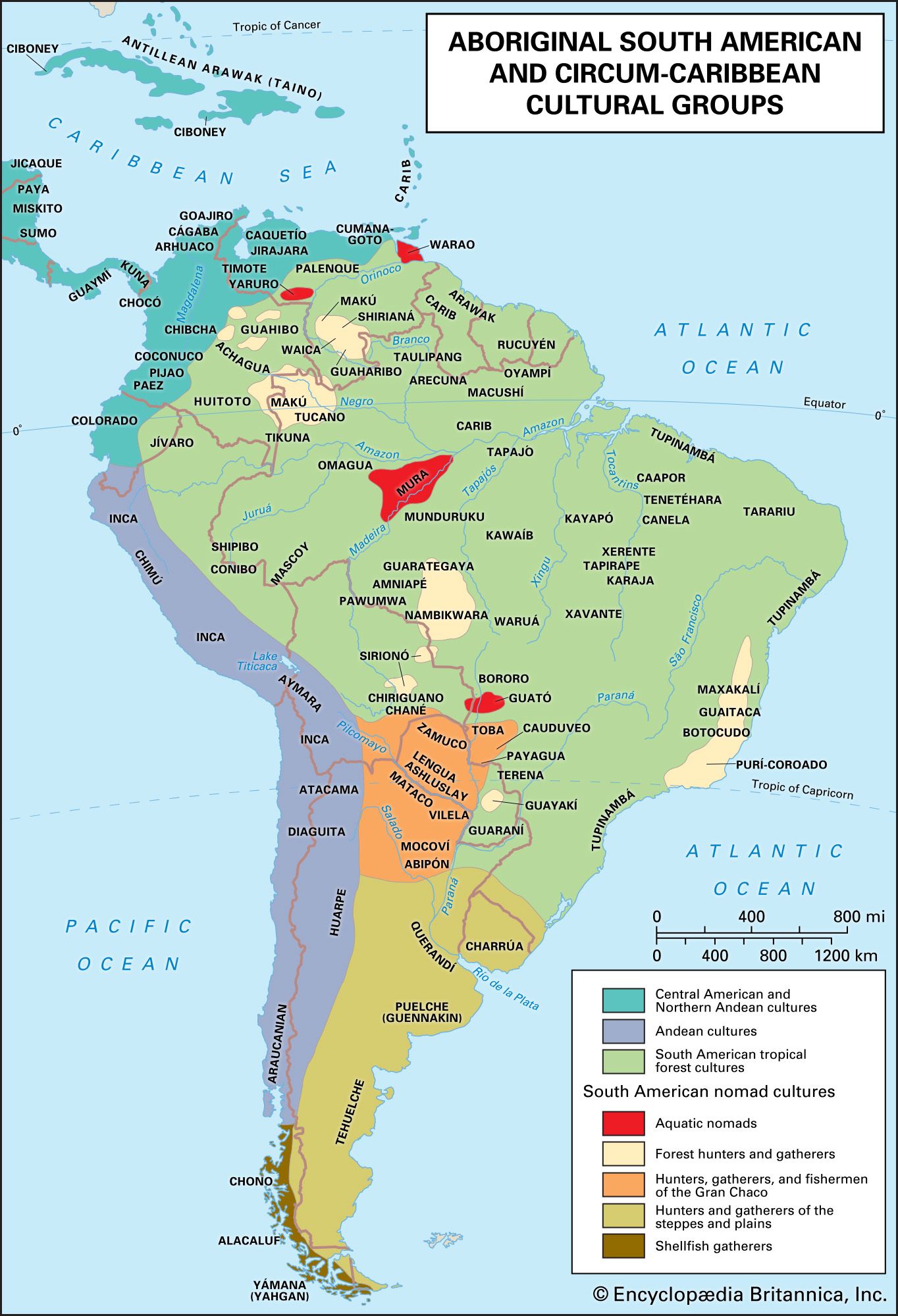 distribution of aboriginal South American and circum-Caribbean cultural groups