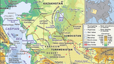 Caspian Sea and Karakum Desert