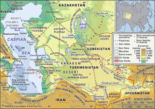 Caspian Sea and Karakum Desert