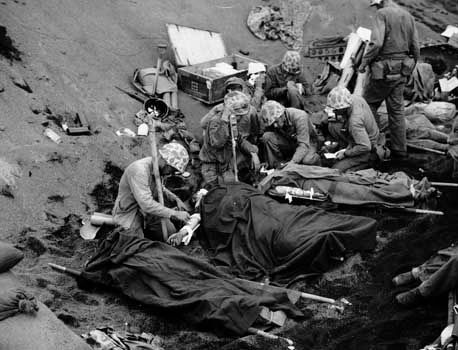 injured U.S. Marines at the Battle of Iwo Jima