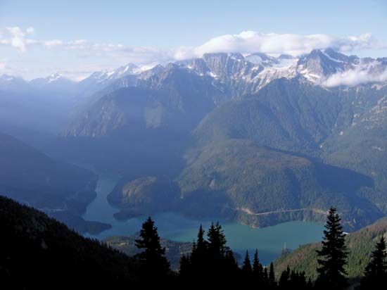 Morning at Diablo Lake, Ross Lake National Recreation Area, surrounded by North Cascades National Park, northwestern Washington, U.S.