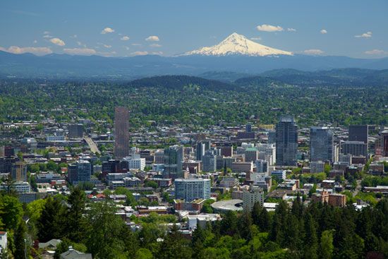 Portland, Oregon, with Mount Hood beyond