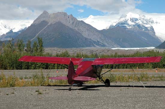 Bush plane in the Wrangell Mountains, Wrangell–Saint Elias National Park and Preserve, southeastern Alaska, U.S.