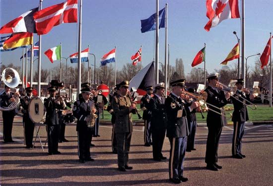 flag-raising ceremony marking the accession of the Czech Republic, Hungary, and Poland to NATO