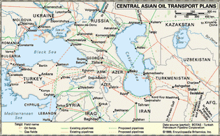 Central Asia's oil resererves and pipelines.