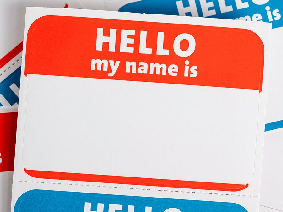 "Hello my name is" badge paper sticker (identification, name badge).