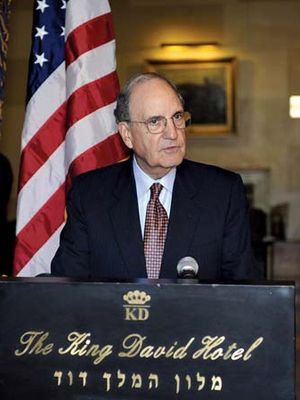 George Mitchell speaking at the King David Hotel, Jerusalem, January 28, 2009.