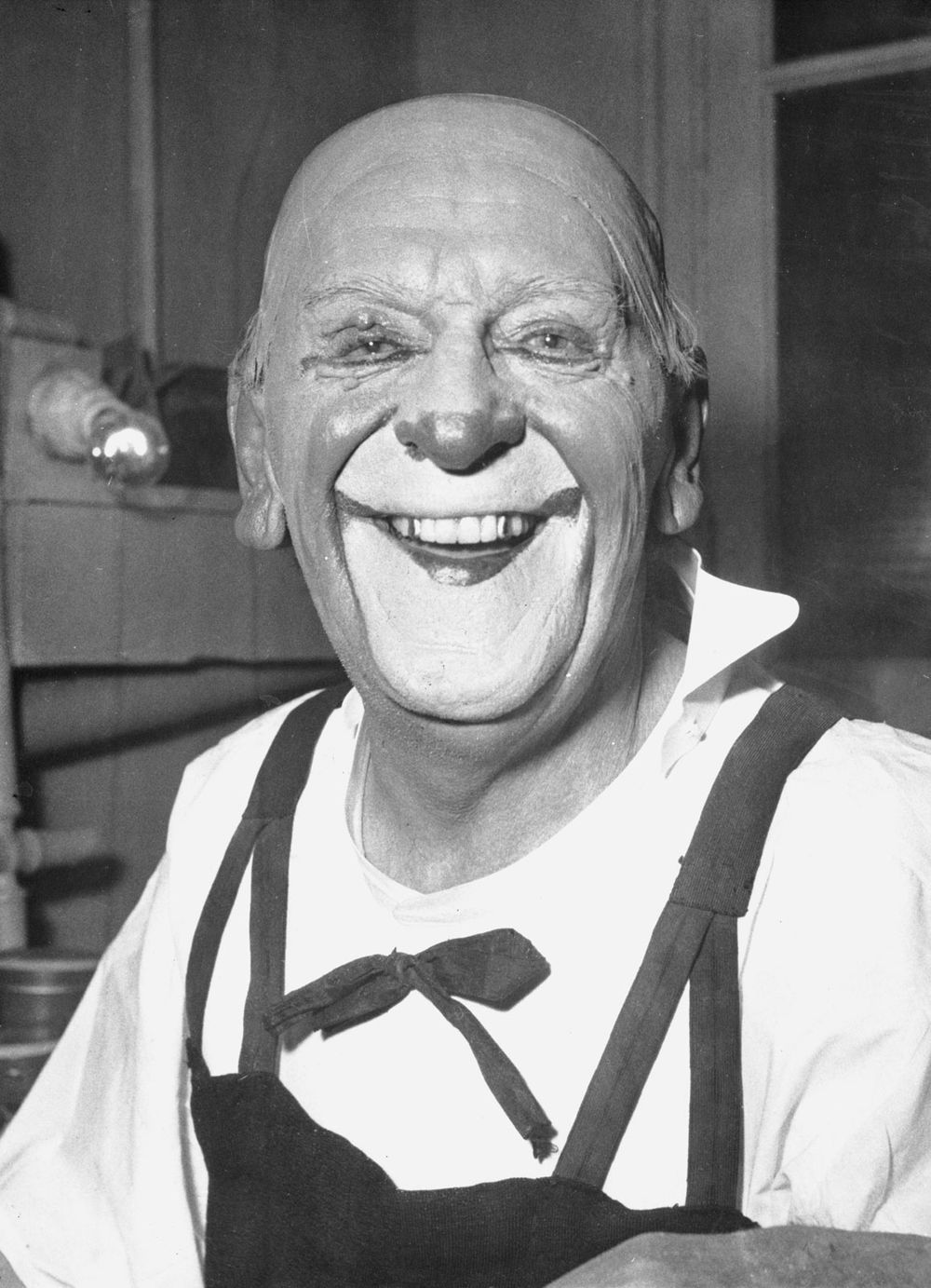 Grock (Charles Adrien Wettach), the famous Swiss clown, in his dressing room at the Medrano Circus, January 12, 1952.