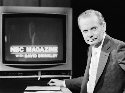 David Brinkley preparing for his final broadcast on NBC, Sept. 18, 1981.