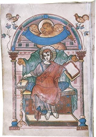 St. Mark depiction in illuminated manuscript