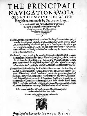 Title page of Richard Hakluyt's The Principall Navigations, Voiages and Discoveries of the English Nation