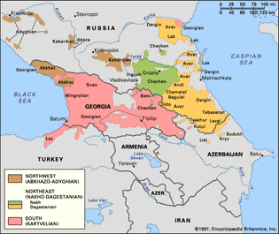 Distribution of the Caucasian languages