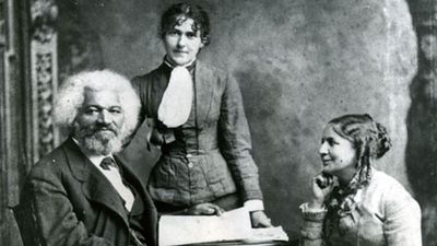 Frederick Douglass with his second wife Helen Pitts Douglass (sitting) and sister-in-law, Eva Pitts (standing).