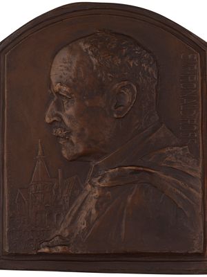 Sir Ronald Ross, bronze relief by Frank Bowcher, 1929; in the National Portrait Gallery, London