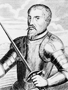 Hernando de Soto, engraving from Historia general de las Indias Occidentales by Antonio de Herrera y Tordesillas.