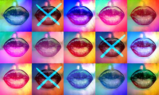 Social Cancel Culture. Composite image of photograph of lips, some with an X through them.