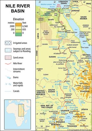 Nile River basin and its drainage network