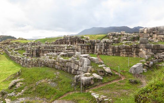 Battlements of the Sacsahuamán ruins, built by the Inca, near Cuzco, Peru.