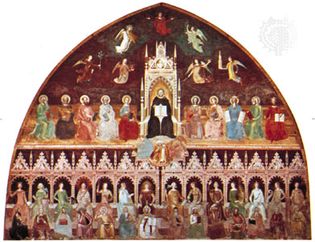 Andrea da Firenze: St. Thomas Aquinas Enthroned Between the Doctors of the Old and New Testaments, with Personifications of the Virtues, Sciences, and Liberal Arts