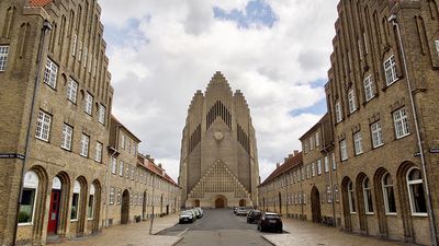 Copenhagen, Denmark. May 7 2019 - Grundtvig's church.The rare example of expressionist church architecture.