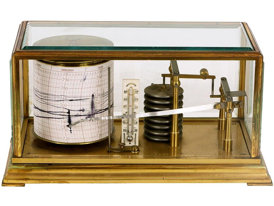 barometer. Antique Barometer with readout. Technology measurement, mathematics, measure atmospheric pressure