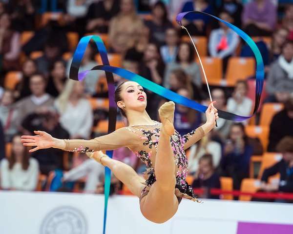 Crescenzi Maria Carmen jumps at Rhythmic Gymnastics Grand Prix , in Moscow on February 20, 2016