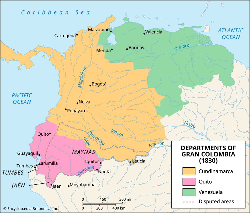 The division of Gran Colombia (1830)