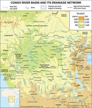 Congo River basin and drainage network