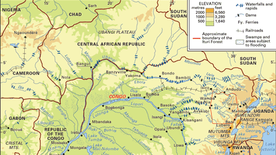 Congo River basin and drainage network