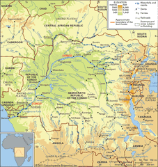 Congo River basin and drainage network