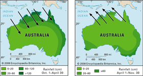 Wind and rainfall patterns of the Australian monsoon.