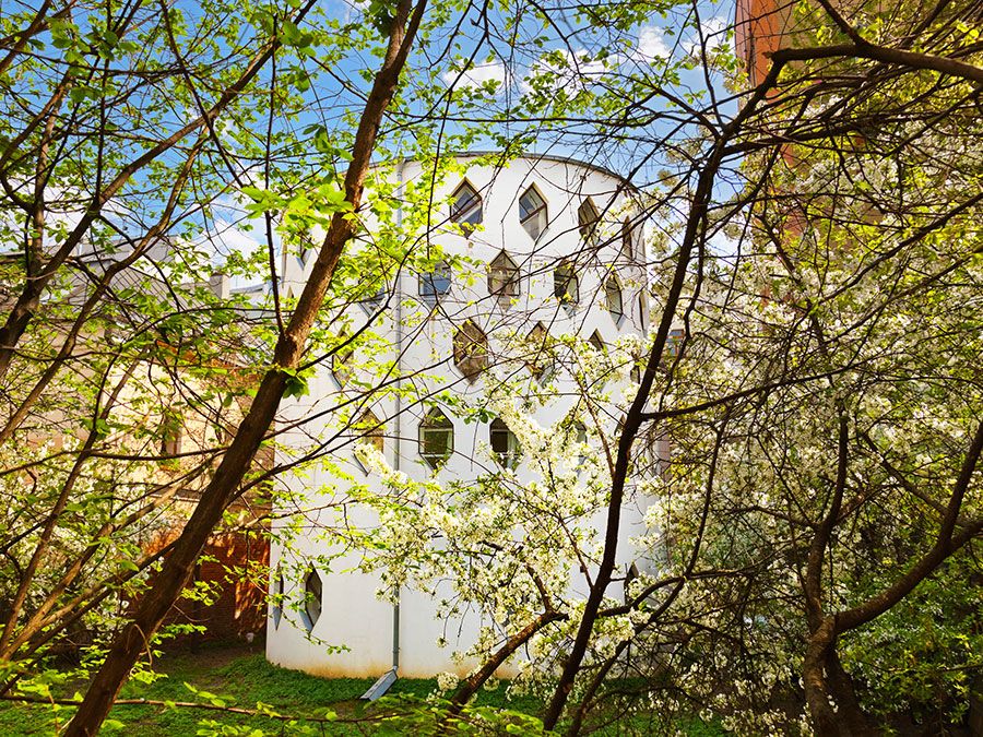 Famous house of architect Melnikov on Arbat street in Moscow Russia