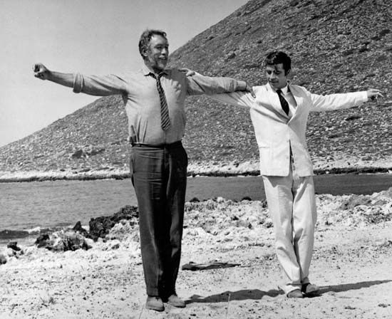 Anthony Quinn (left) and Alan Bates in Zorba the Greek (1964).